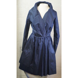100% Silk Blue Catherine Regehr Bergdorf Goodman Shawl Collar Faux Wrap Dress